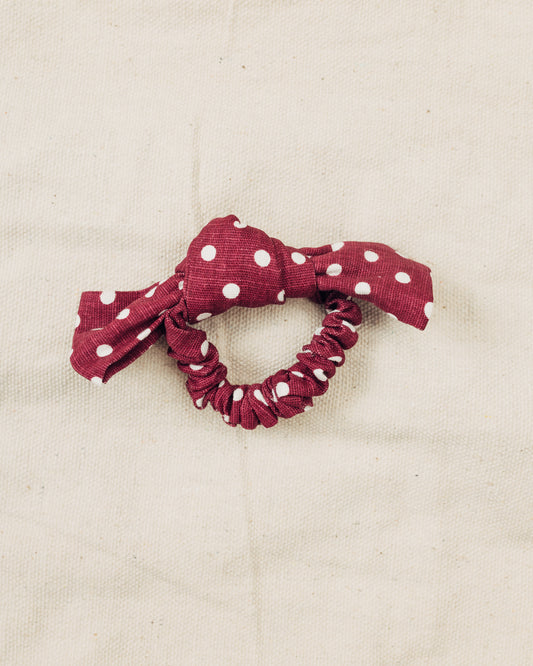 Burgundy Polka Dot Bow Scrunchie