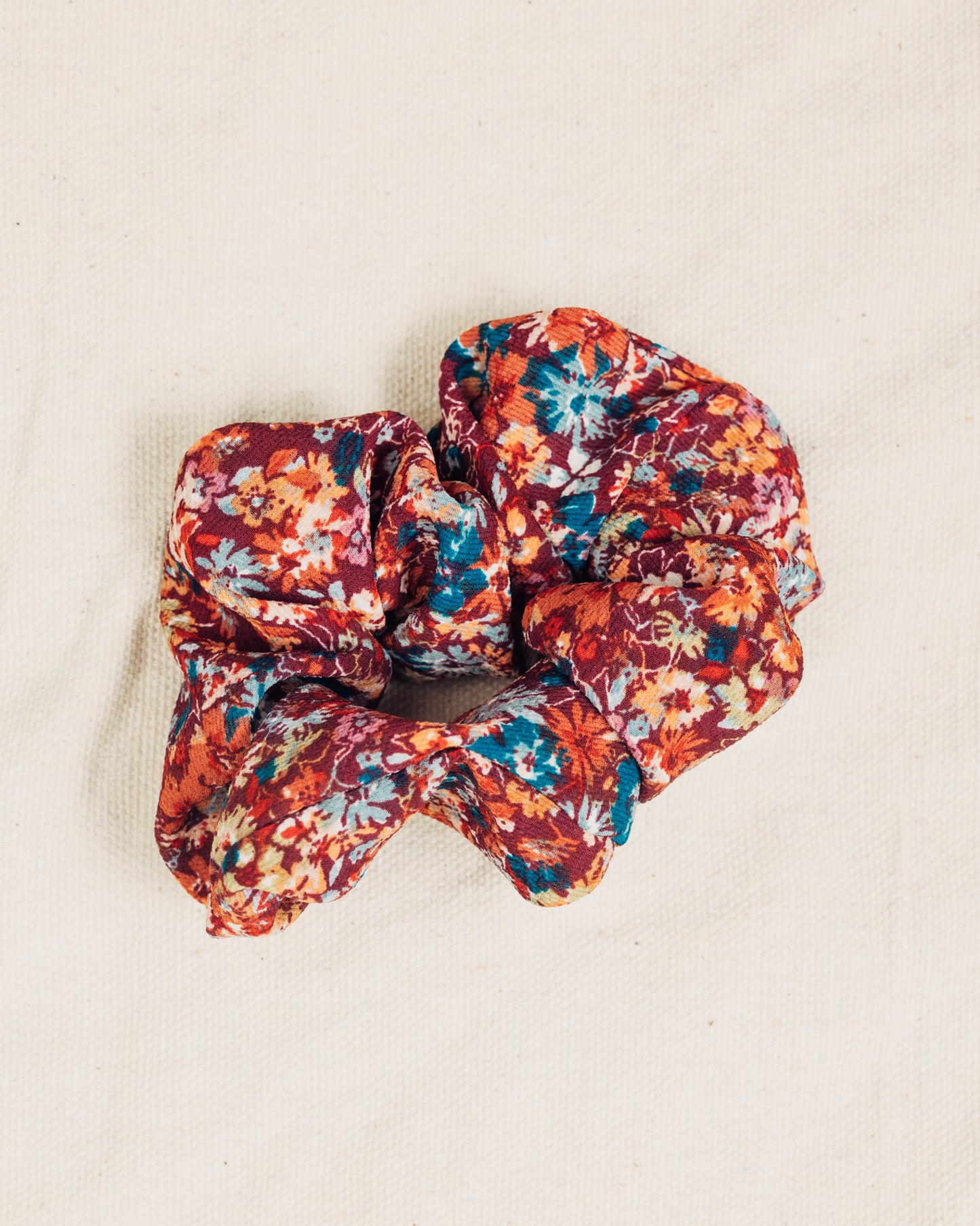 Maroon Floral Scrunchie