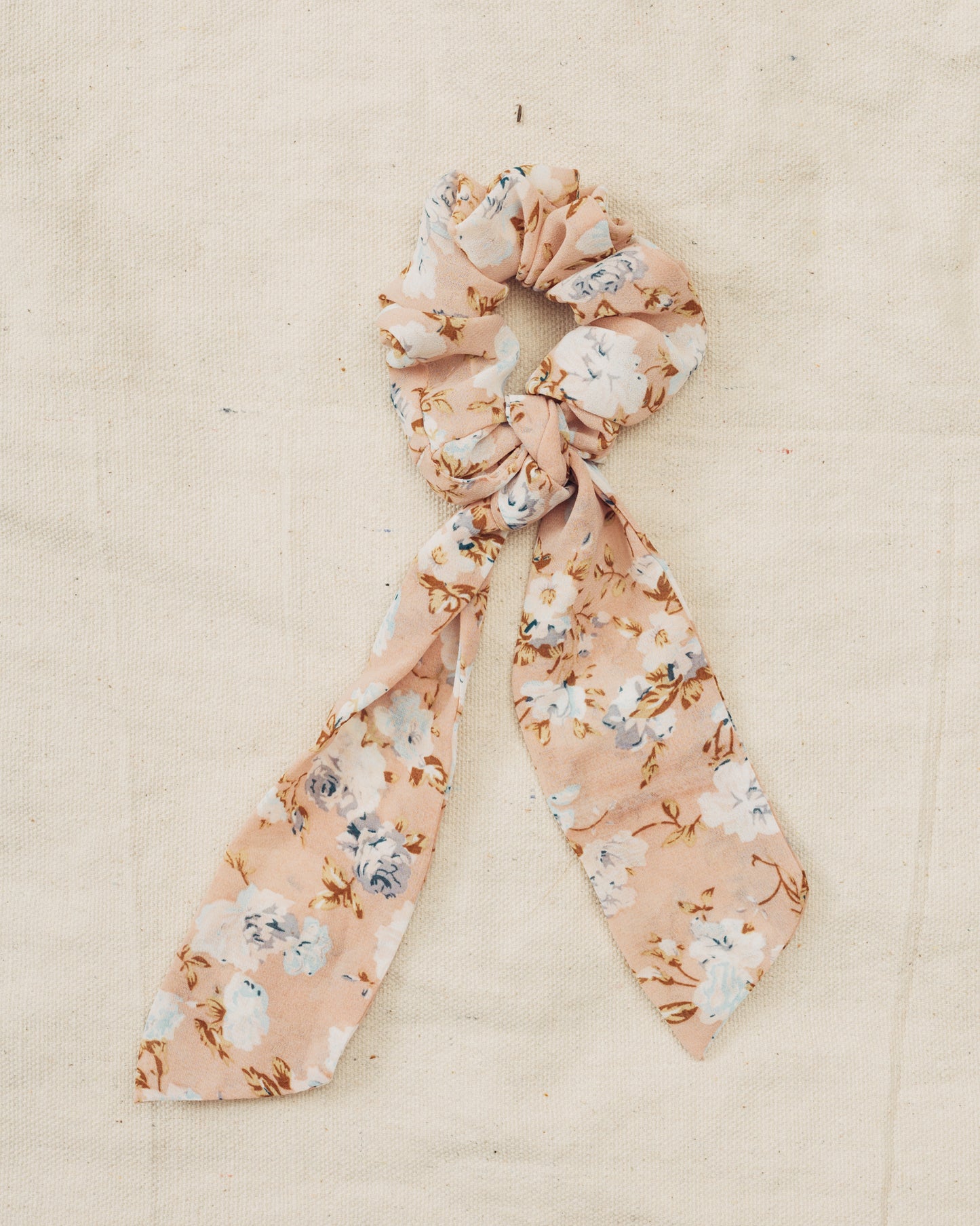 Pink and Blue Floral Bow Scrunchie