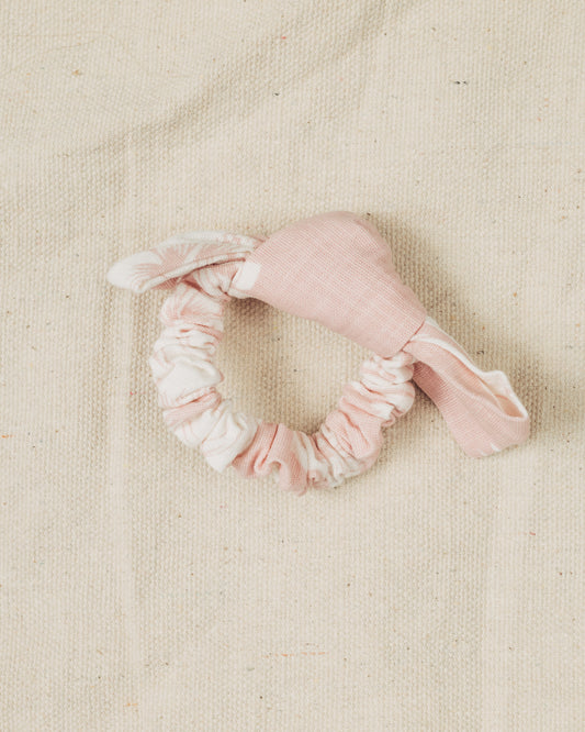 Pink and White Floral Bow Scrunchie