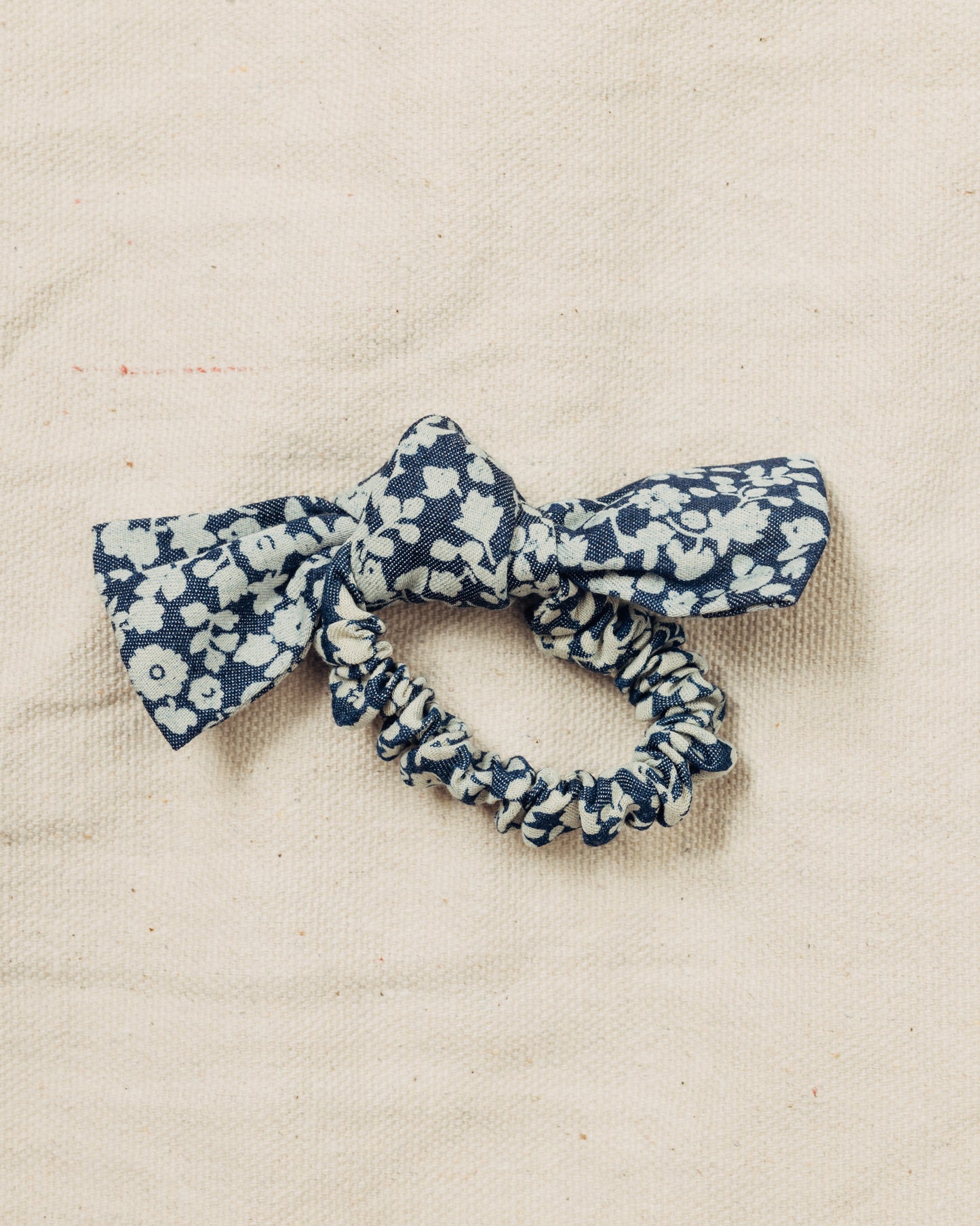 Denim Floral Bow Scrunchie