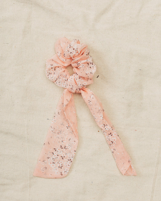 Pink and White Floral Bow Scrunchie