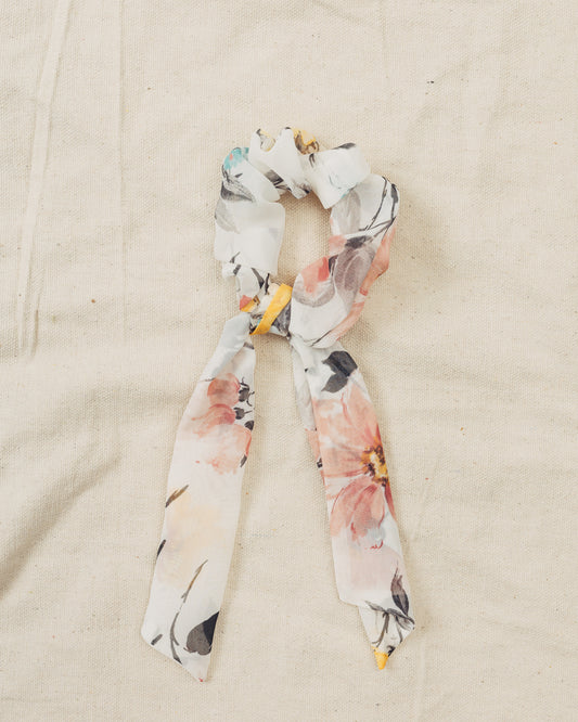 Pink and Yellow Floral Bow Scrunchie