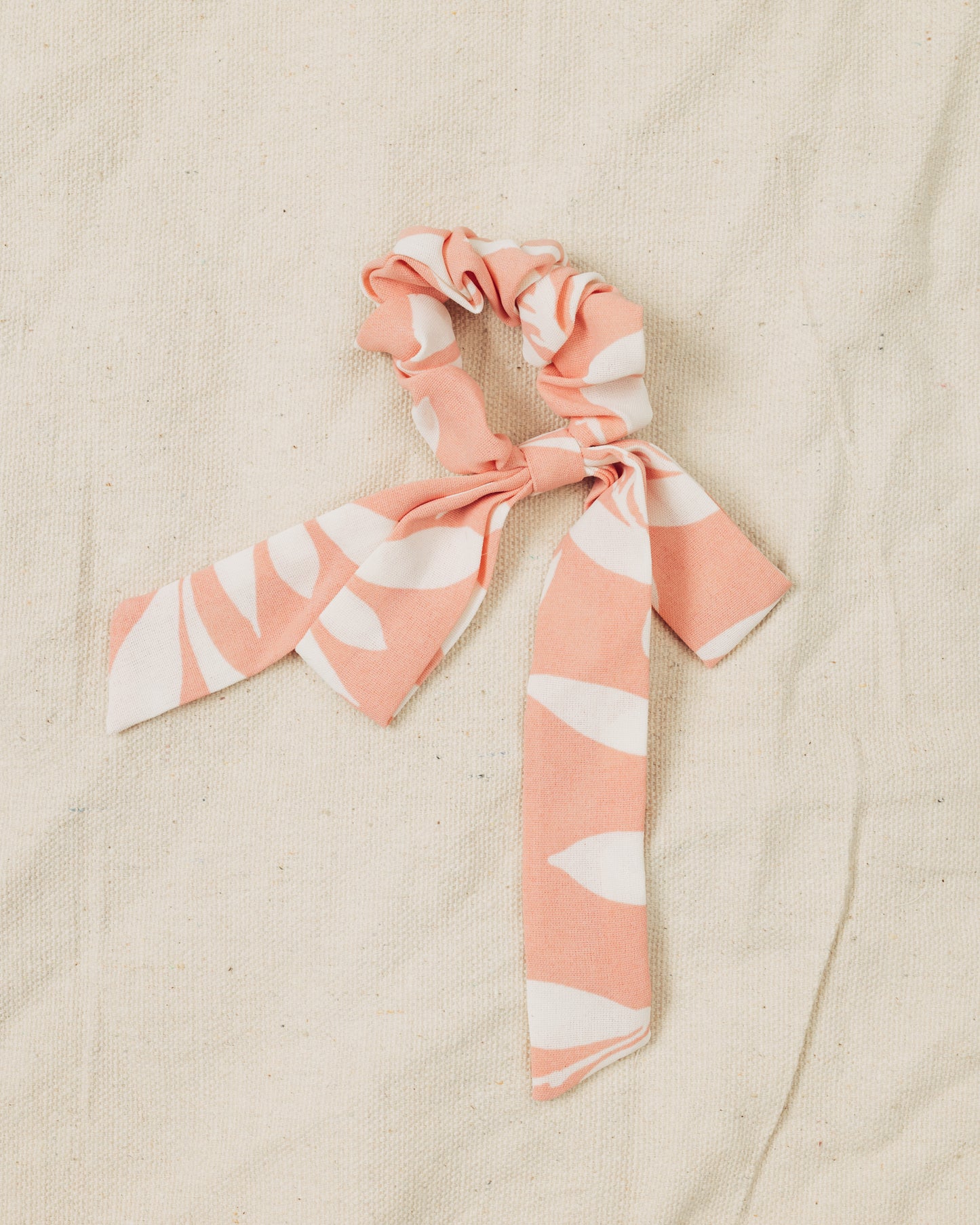 Pink and White Floral Bow Scrunchie
