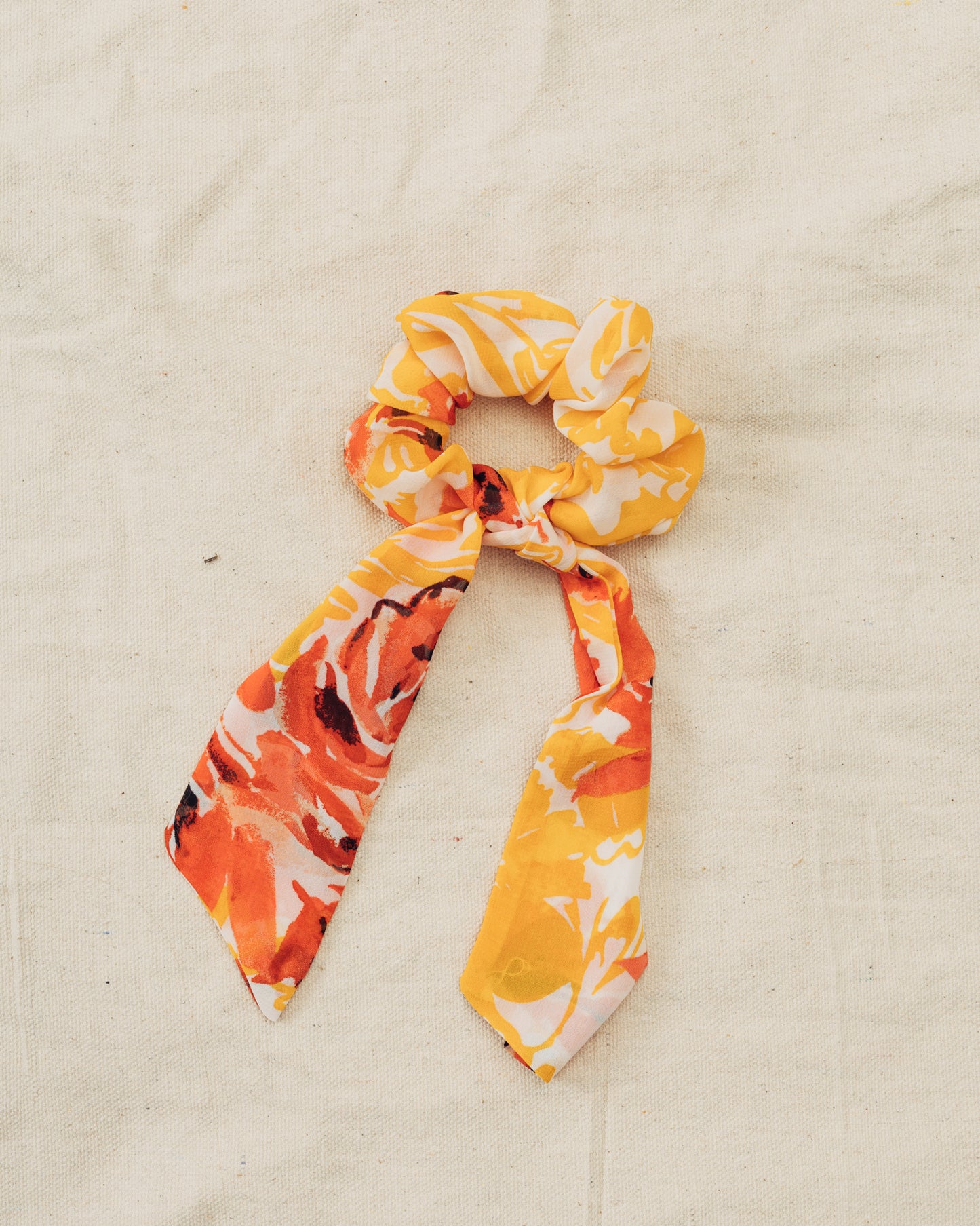 Yellow and Orange Floral Bow Scrunchie