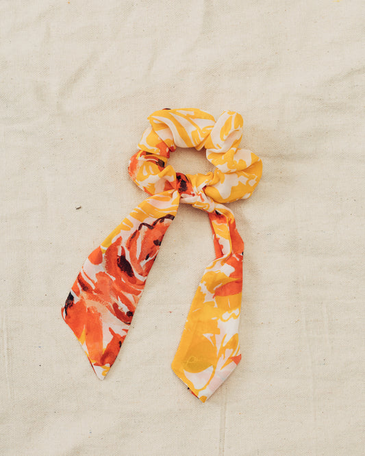 Yellow and Orange Floral Bow Scrunchie