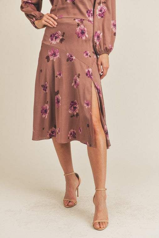 Side Slit Floral Print Skirt
