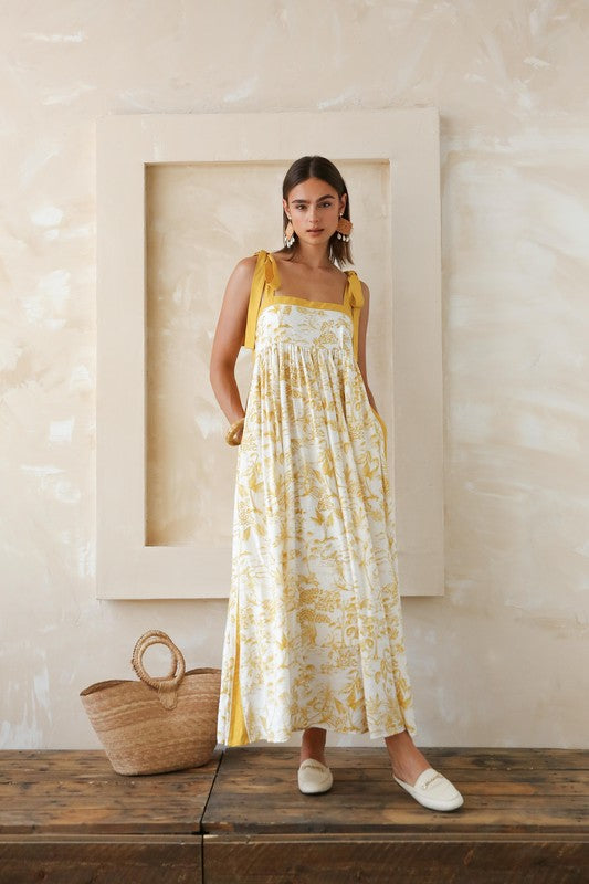 Golden Floral Jumper Dress