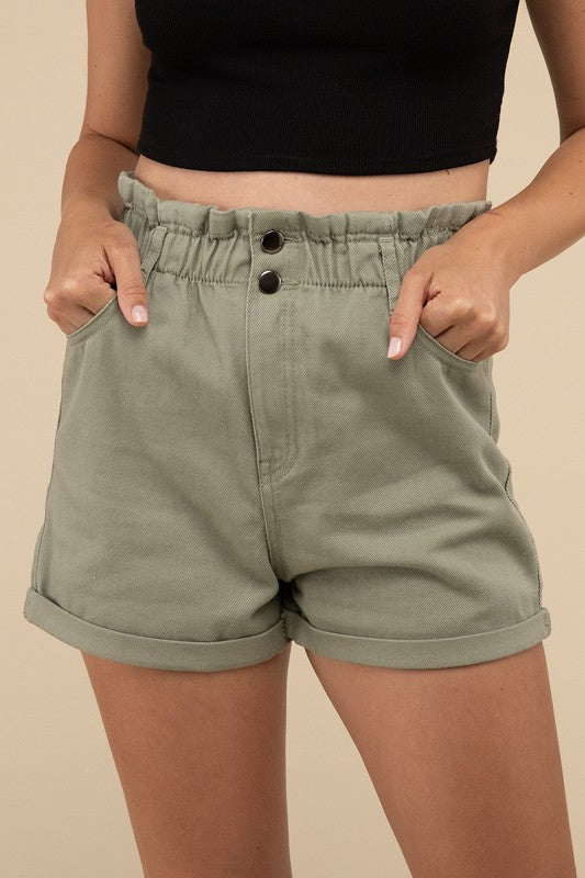 Double Buttoned Waistband Denim Shorts