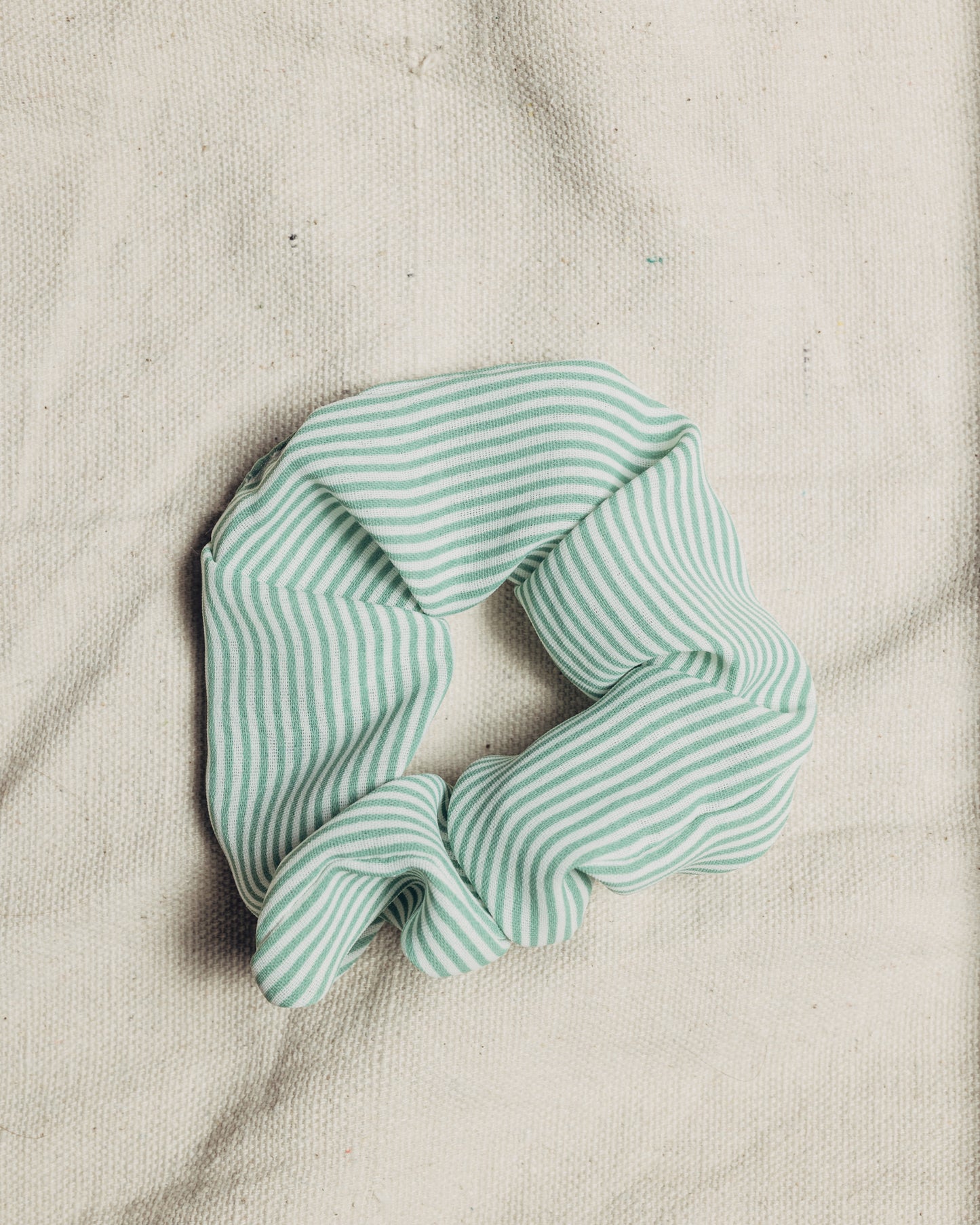 Green and White Striped Scrunchie
