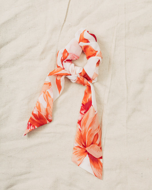 Pink, Orange, and Red Floral Bow Scrunchie