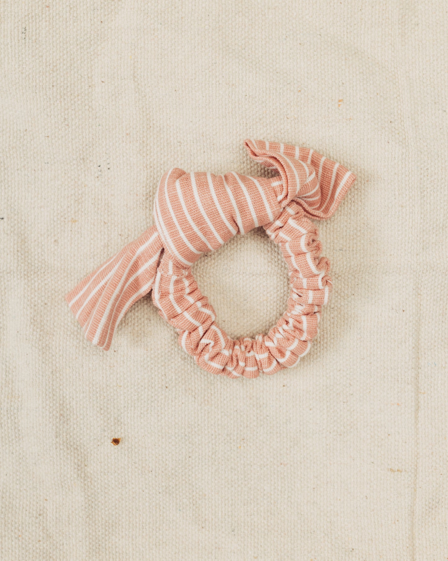 Pink and White Striped Bow Scrunchie