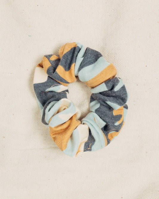 Tan, Blue, and Gray Scrunchie