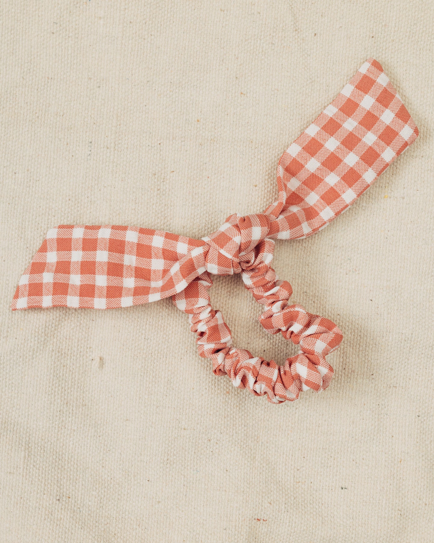 Pink and White GIngham Bow Scrunchie