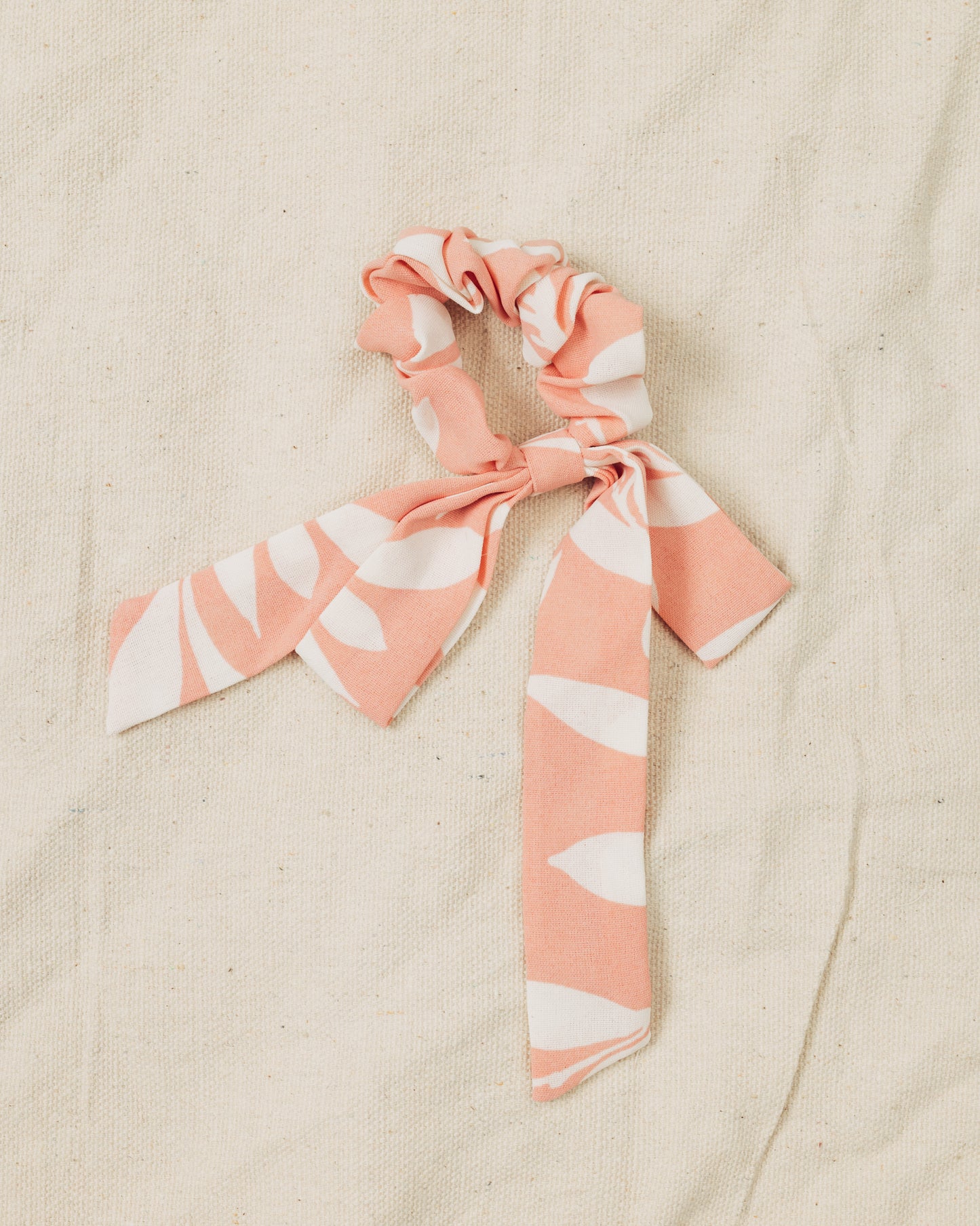 Pink and White Floral Bow Scrunchie