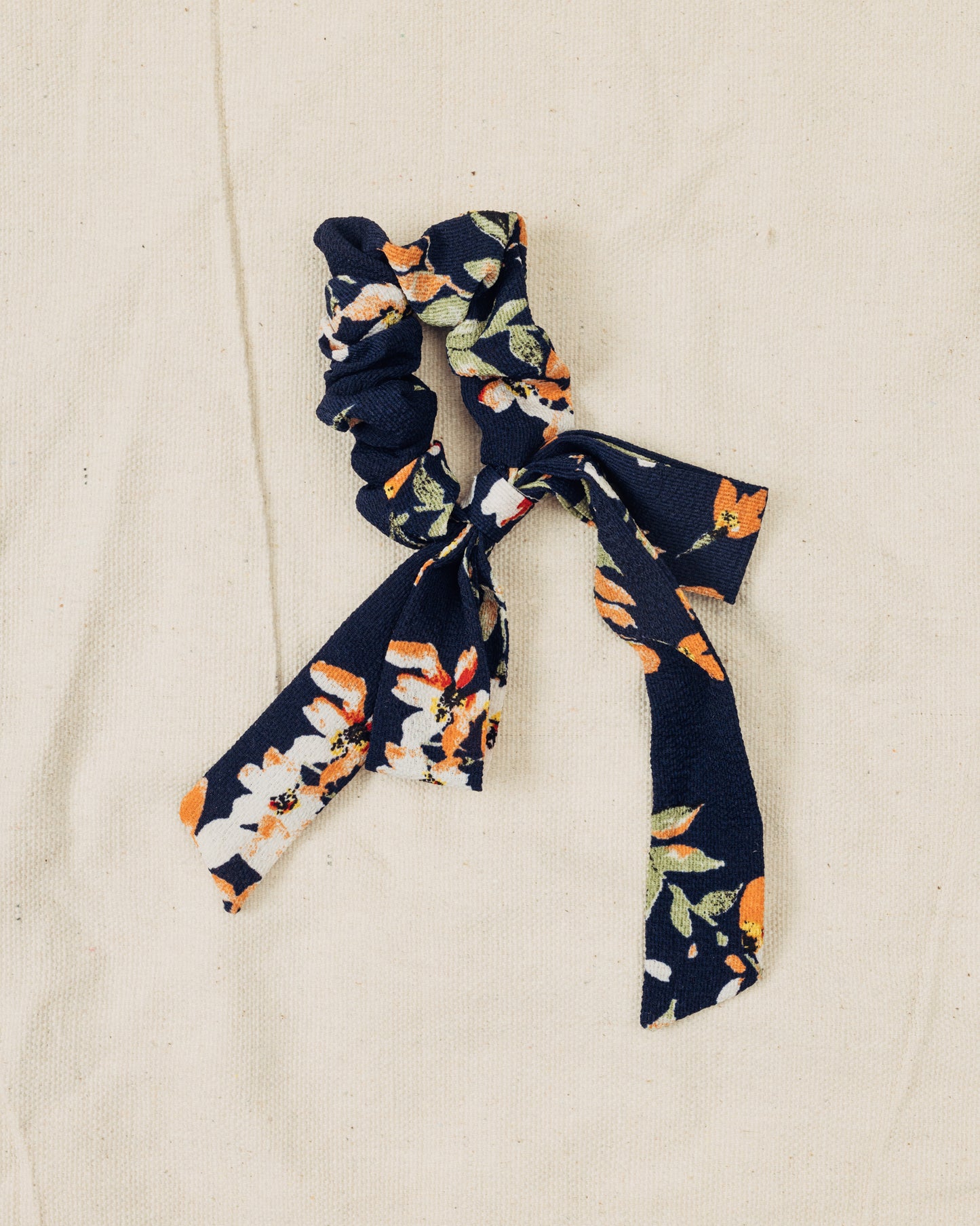 Navy Floral Bow Scrunchie